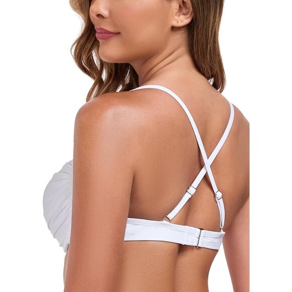 Women's White Push Up Bikini Tops Ruched Twist Front Underwear Top Swimsuit - Picture 3 of 8